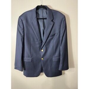 Ralph Lauren Canada Made Blazer Mens 46R Navy Blue Solid Wool Gold Two Buttons